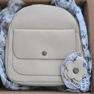 Portland Leather Goods mini Snap backpack with matching snap flower BONE